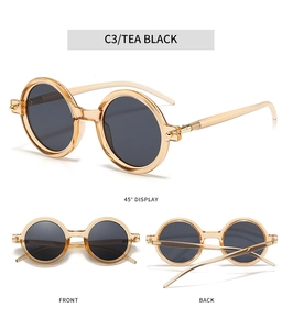 Classic round sunglasses in transparent tea black frame with detailed multi-angle views