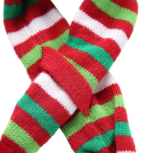 Christmas themed knitted scarf for large dogs with classic red green and white stripes