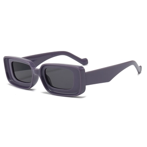 Fashionable purple square frame sunglasses with thick edges and dark grey lenses for women