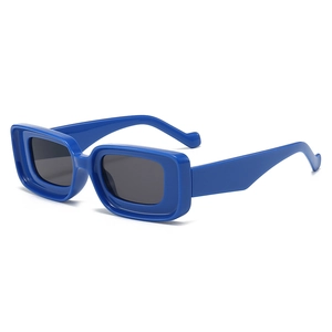 Fashionable royal blue chunky rectangular sunglasses with retro square frame and dark lenses