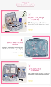 Detail view of large travel makeup bag with flamingo print and brush slots
