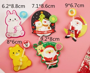Detailed view of various Christmas cartoon lollipop paper cards with specific dimensions