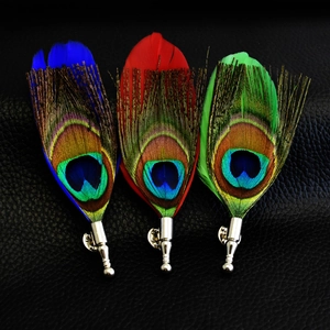 Handmade Natural Peacock Feather Brooch For Men Women Iridescent Feather Suit Lapel Pin For Wedding Party Banquet Jewelry Accessory