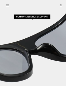 Macro view of the integrated nose support on sporty Y2K sunglasses for comfortable wear