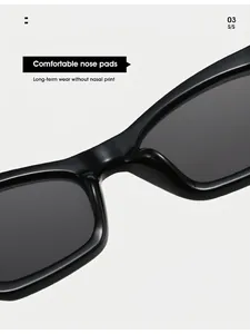 Close-up of comfortable integrated nose pads on black stylish square sunglasses