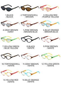 Collection of vintage cat eye sunglasses and anti-blue light glasses in various colors
