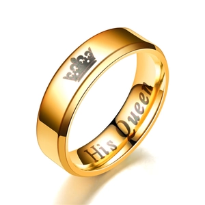 Anello di coppia dorato His Queen con icona corona su fascia in acciaio inossidabile