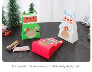 Three-pack of Christmas cartoon candy boxes with clear round window and holiday motifs