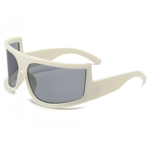 Y2K Cyberpunk sunglasses with oversized cream frames and dark grey shield lenses