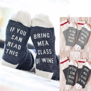 Funny Crew Socks Cotton Blend If You Can Read This Bring Me Wine Letter Print Novelty Mid-Calf Casual Unisex