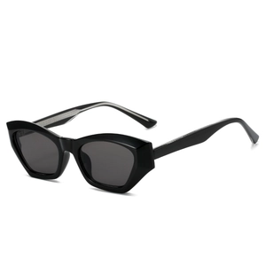 Modern black geometric polygon sunglasses with cat-eye frame and thick acetate temples