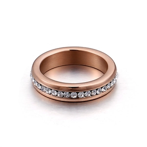 Rose gold plated titanium steel eternity ring with crystals and brushed finish