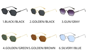Polygonal metal frame sunglasses in six assorted colors with UV protection and sleek design