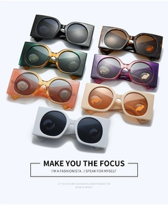 Detailed view of fashion sunglasses with asymmetrical square and round frame design