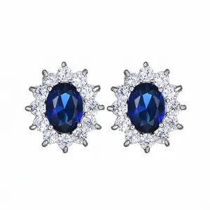 Vintage Palace Style Oval Cubic Zirconia Sunflower Halo Stud Earrings Copper Alloy Plated Jewelry For Women