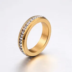 Women Full Eternity Ring Stainless Steel 18K Gold Plated Cubic Zirconia Encrusted Pave Eternity Band Elegant Jewelry