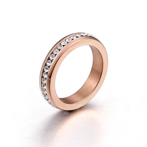 Minimalist 18K rose gold plated stainless steel ring with full circle of white zircons