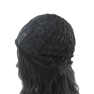 Breathable black wig inner cap structure with adjustable elastic straps and hooks