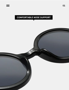 Detail of comfortable integrated nose support and bridge on black retro round sunglasses