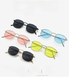 Detailed grid of vintage small rectangular sunglasses in six different lens colors