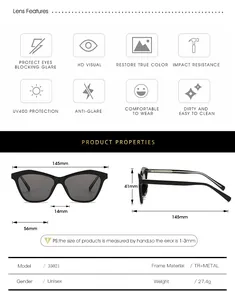 Detailed size chart for unisex sunglasses showing frame width 145mm and lens width 56mm
