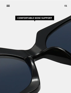 Close-up of comfortable integrated nose support on black square frame sunglasses