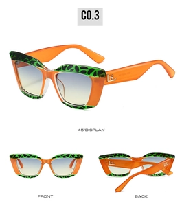 Vue multi-angles de lunettes de soleil œil-de-chat orange avec imprimé léopard vert