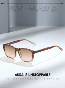 Detailed close-up of brown translucent TR90 frame with gradient tea-colored lenses