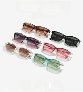 Detailed grid of fashion square TR90 sunglasses in six colors including amber and green