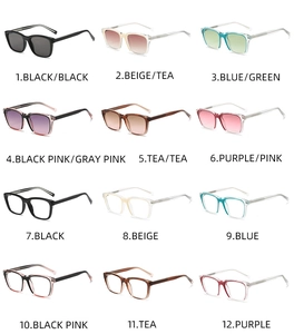 Collection of twelve TR90 square frame glasses in various gradient colors and styles