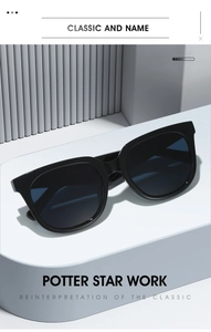 Detailed macro view of black square frame hinges and premium texture of sunglasses