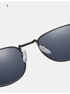 Macro shot of soft silicone nose pads on black metal frame sunglasses for maximum comfort