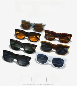 Detail view of colorful retro square sunglasses showing frames in assorted fashion colors