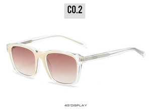 45-degree angle display of stylish square sunglasses with cream and transparent frames