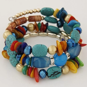 Bohemian multi-layer wrap bracelet featuring turquoise beads and colorful crystals