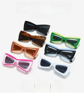 Detailed view of trendy butterfly geometric sunglasses in seven assorted vibrant colors