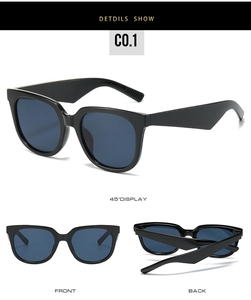 Three-angle view of vintage olive green sunglasses featuring thick square black frames