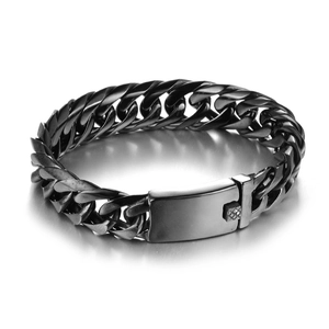 Bracciale a Maglia Cubana in Acciaio al Titanio da Uomo Moda Stile Industriale Catena in Metallo Nero Gioielli Regalo