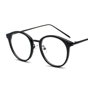 Retro black round frame glasses with thin metal temples and clear lenses for men and women