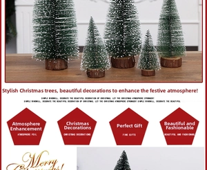 Mini snowy cedar trees set with natural wood bases for creative holiday table decoration