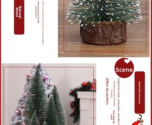 Detailed view of the natural wooden base and green flocked needles of the mini Christmas tree
