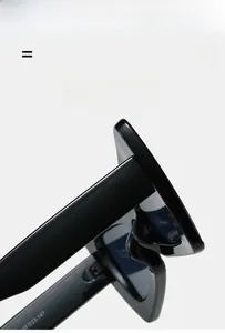 Detailed view of glossy black triangular sunglasses with 49-23-147 size engraving