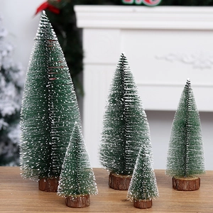Set of 5 mini flocked cedar Christmas trees with snow effect on wooden bases