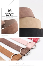 Close-up of retro matte PU leather belts with silver round metal buckles in multiple colors