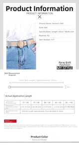Size chart for women's PU leather belt showing 103cm length and waist measurements