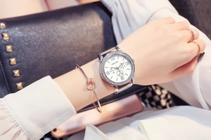 Fashion women's watch set with crystal-encrusted bezel and matching jewelry accessories