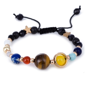 Solar System Planets Bracelet Natural Stone Lava Rock Chakra Energy Galaxy Yoga Adjustable Jewelry For Women Men