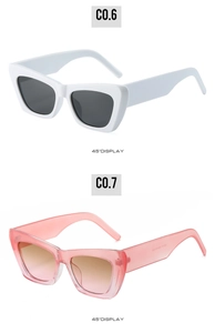 Détail de lunettes de soleil œil-de-chat en blanc et rose translucide sous un angle de 45°