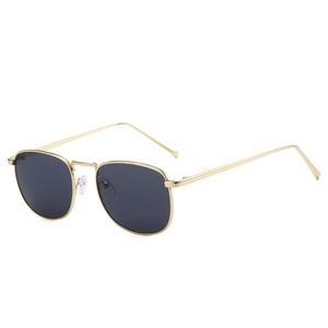 Classic small square metal frame sunglasses with dark lenses and gold stainless steel frame