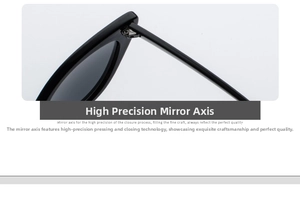 Close-up of high-precision metal hinges on black triangle cat-eye sunglasses frame